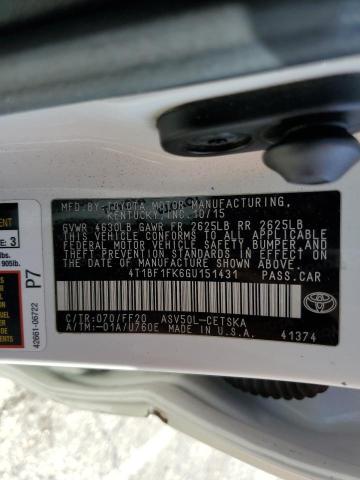 Photo 12 from auction – 2016 TOYOTA CAMRY LE with VIN 4T1BF1FK6GU151431