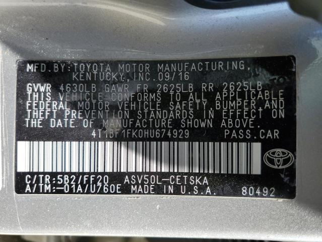 Photo 12 from auction – 2017 TOYOTA CAMRY LE with VIN 4T1BF1FK0HU674929