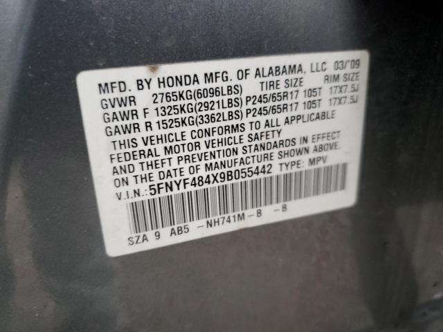 Photo 13 from auction – 2009 HONDA PILOT EX with VIN 5FNYF484X9B055442