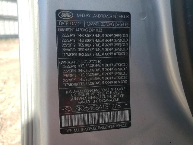 Photo 14 from auction – 2008 LAND ROVER RANGE ROVE with VIN SALSK25468A131278