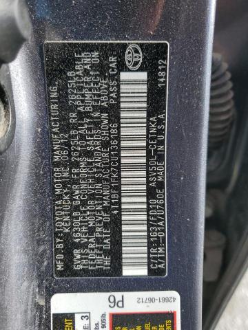 Photo 12 from auction – 2012 TOYOTA CAMRY BASE with VIN 4T1BF1FK7CU136186
