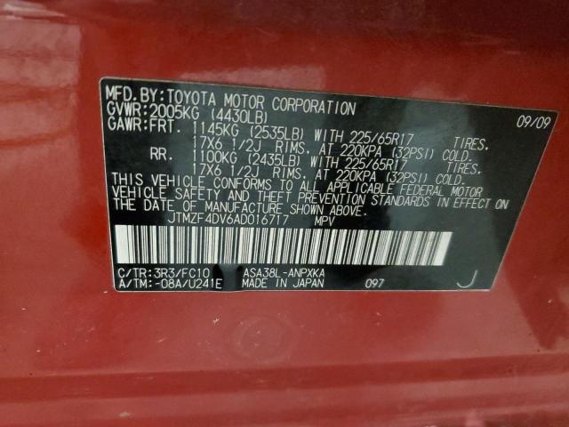 Photo 13 from auction – 2010 TOYOTA RAV4 with VIN JTMZF4DV6AD016717
