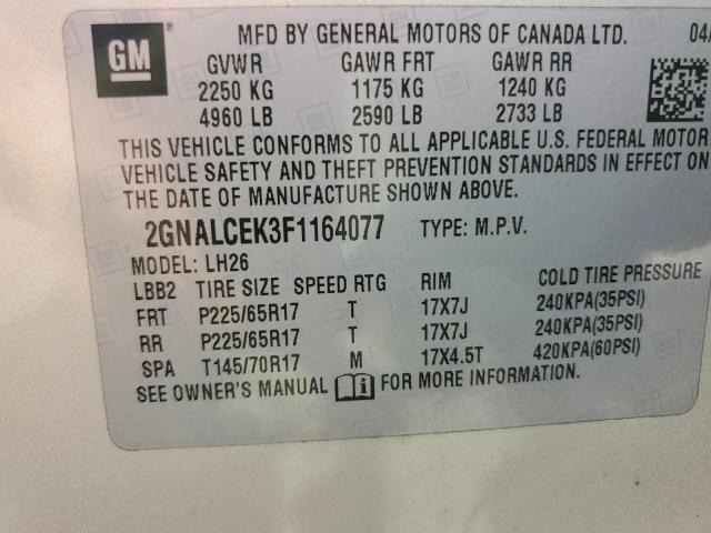 Photo 13 from auction – 2015 CHEVROLET EQUINOX LT with VIN 2GNALCEK3F1164077