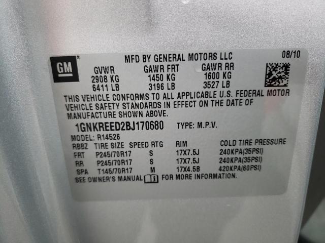 Photo 14 from auction – 2011 CHEVROLET TRAVERSE L with VIN 1GNKREED2BJ170680
