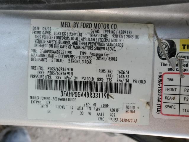 Photo 13 from auction – 2011 FORD FUSION S with VIN 3FAHP0GA4BR331198