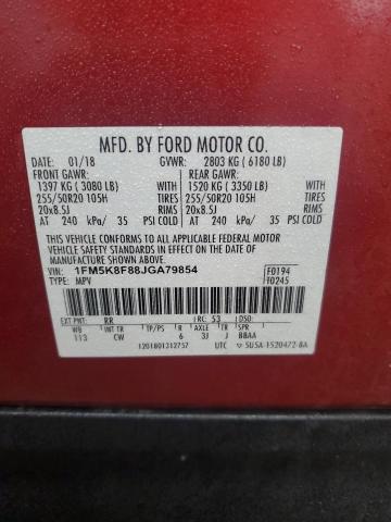 Photo 14 from auction – 2018 FORD EXPLORER L with VIN 1FM5K8F88JGA79854