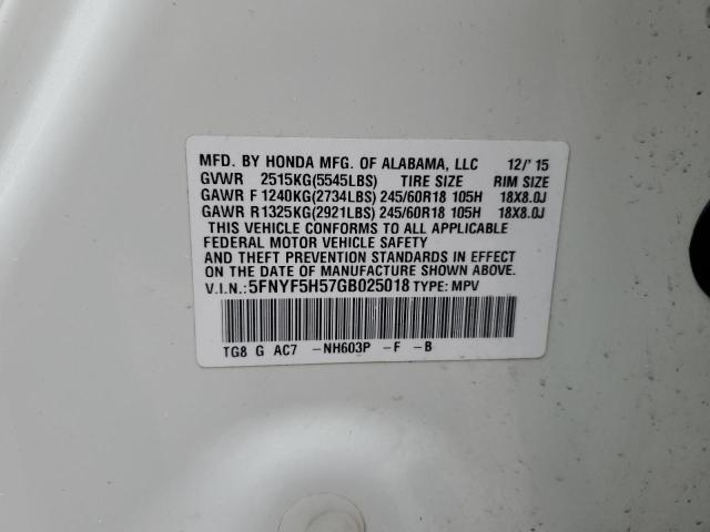 Photo 13 from auction – 2016 HONDA PILOT EXL with VIN 5FNYF5H57GB025018