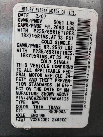 Photo 12 from auction – 2007 NISSAN MURANO with VIN JN8AZ08W17W646128