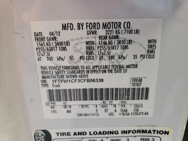 Photo 12 from auction – 2012 FORD F150 SUPER with VIN 1FTFW1CF3CFB56338