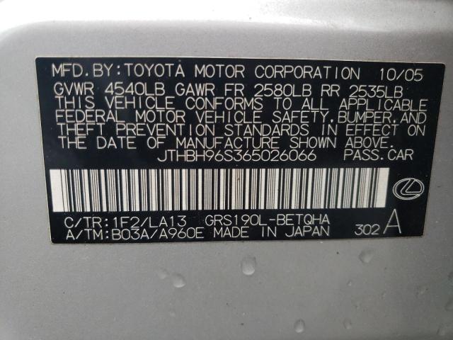 Photo 12 from auction – 2006 LEXUS GS 300 with VIN JTHBH96S365026066