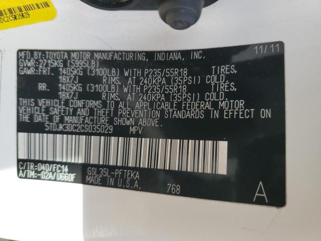 Photo 14 from auction – 2012 TOYOTA SIENNA LE with VIN 5TDJK3DC2CS035029