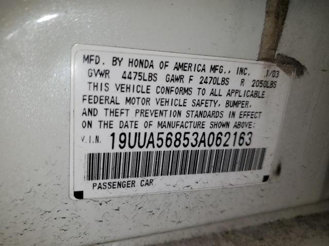 Photo 12 from auction – 2003 ACURA 3.2TL TYPE with VIN 19UUA56853A062163