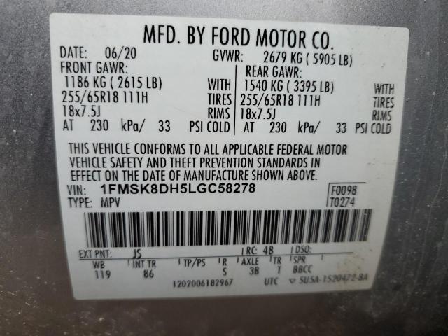 Photo 14 from auction – 2020 FORD EXPLORER X with VIN 1FMSK8DH5LGC58278