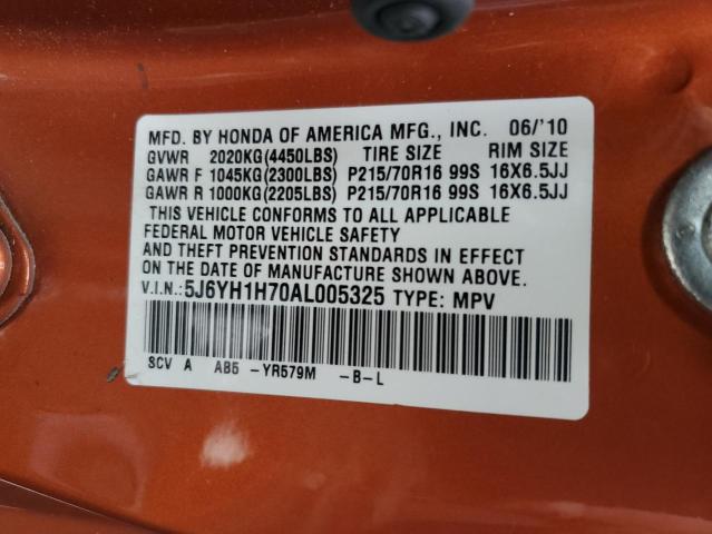 Photo 13 from auction – 2010 HONDA ELEMENT EX with VIN 5J6YH1H70AL005325