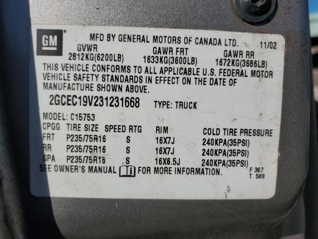 Photo 13 from auction – 2003 CHEVROLET SILVERADO with VIN 2GCEC19V231231668