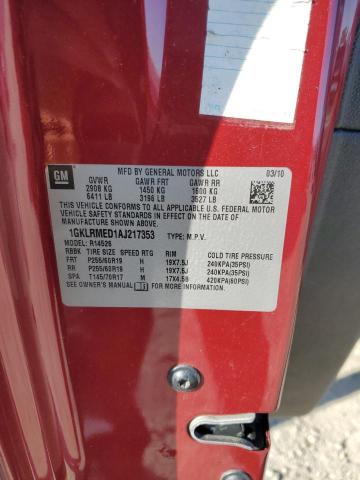 Photo 13 from auction – 2010 GMC ACADIA SLT with VIN 1GKLRMED1AJ217353