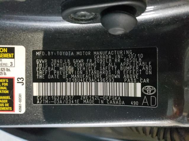 Photo 12 from auction – 2010 TOYOTA COROLLA BA with VIN 2T1BU4EE9AC496593