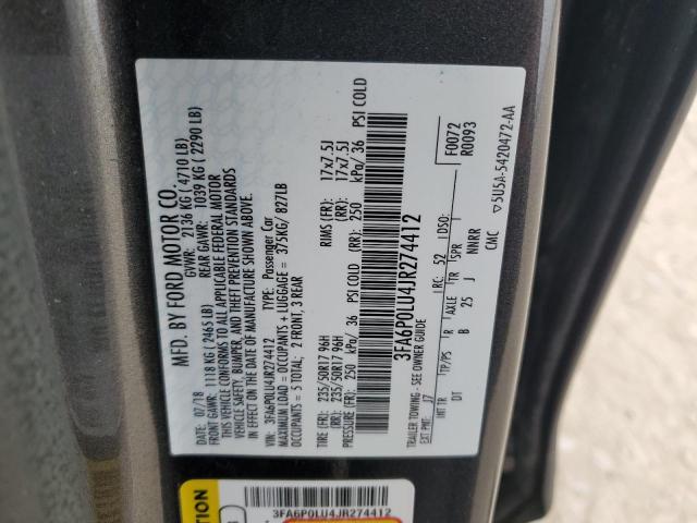 Photo 12 from auction – 2018 FORD FUSION SE with VIN 3FA6P0LU4JR274412