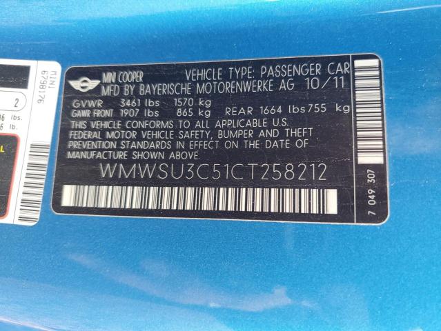 Photo 12 from auction – 2012 MINI COOPER with VIN WMWSU3C51CT258212