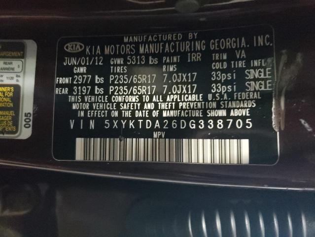 Photo 12 from auction – 2013 KIA SORENTO LX with VIN 5XYKTDA26DG338705