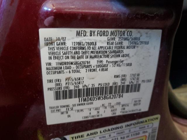 Photo 14 from auction – 2008 FORD TAURUS X S with VIN 1FMDK05W58GA20784