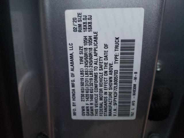 Photo 12 from auction – 2020 HONDA RIDGELINE with VIN 5FPYK3F72LB005703