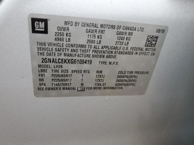 Photo 14 from auction – 2016 CHEVROLET EQUINOX LT with VIN 2GNALCEKXG6109419