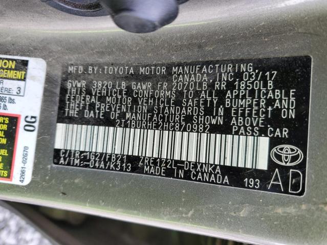 Photo 12 from auction – 2017 TOYOTA COROLLA L with VIN 2T1BURHE2HC870982