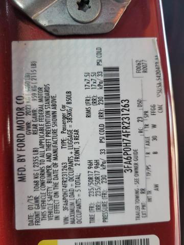 Photo 13 from auction – 2015 FORD FUSION SE with VIN 3FA6P0H74FR231263