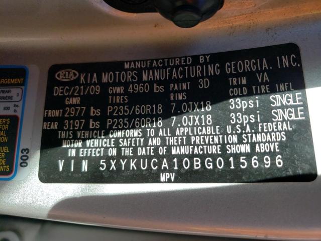 Photo 13 from auction – 2011 KIA SORENTO EX with VIN 5XYKUCA10BG015696