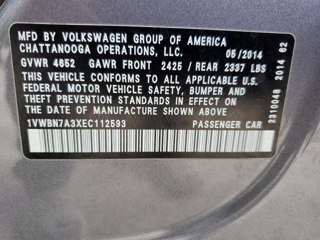 Photo 12 from auction – 2014 VOLKSWAGEN PASSAT SE with VIN 1VWBN7A3XEC112593