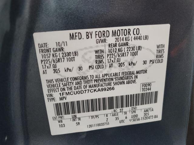 Photo 12 from auction – 2012 FORD ESCAPE XLT with VIN 1FMCU0D77CKA99266