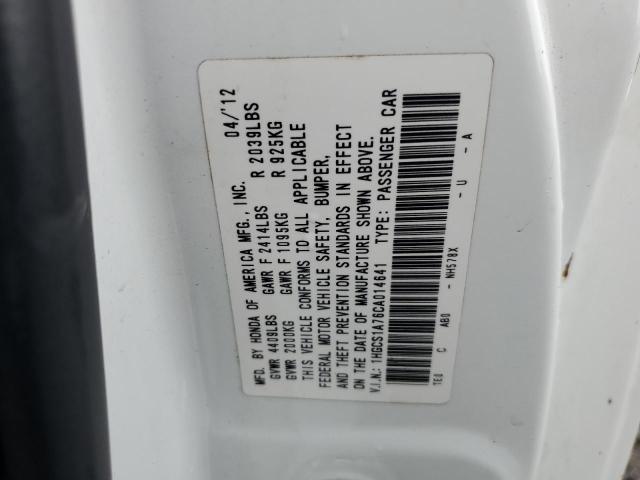 Photo 13 from auction – 2012 HONDA ACCORD EX with VIN 1HGCS1A76CA014641