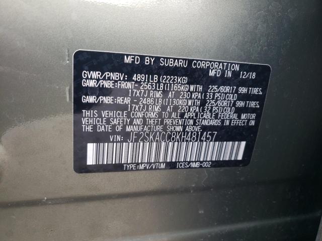 Photo 12 from auction – 2019 SUBARU FORESTER with VIN JF2SKACC8KH481457