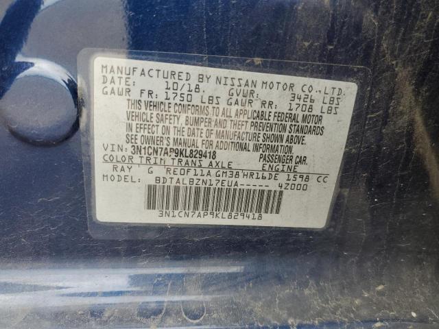 Photo 12 from auction – 2019 NISSAN VERSA S with VIN 3N1CN7AP9KL829418