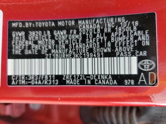 Photo 12 from auction – 2019 TOYOTA COROLLA L with VIN 2T1BURHE3KC199491