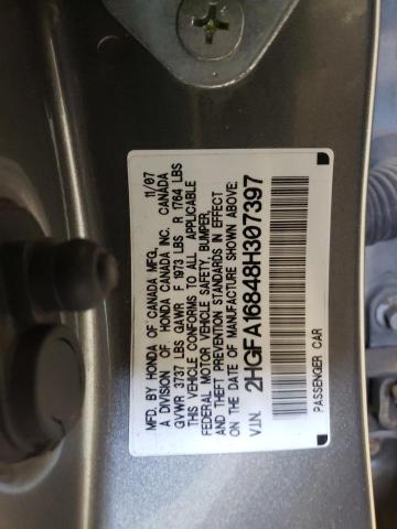 Photo 12 from auction – 2008 HONDA CIVIC EX with VIN 2HGFA16848H307397