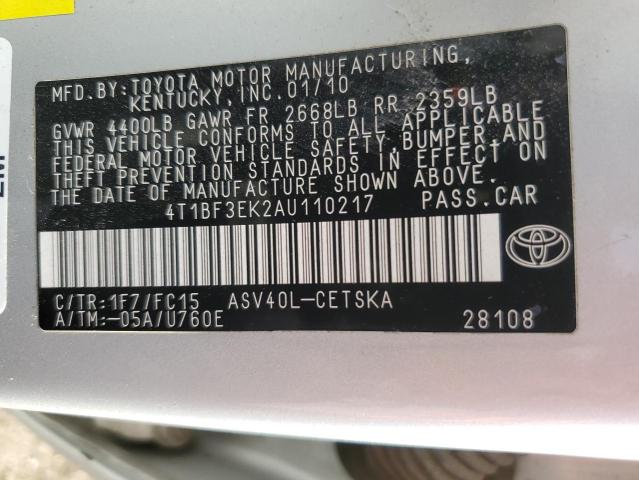 Photo 12 from auction – 2010 TOYOTA CAMRY BASE with VIN 4T1BF3EK2AU110217