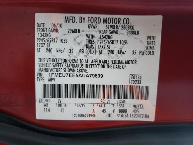 Photo 14 from auction – 2010 FORD EXPLORER E with VIN 1FMEU7EE5AUA79839