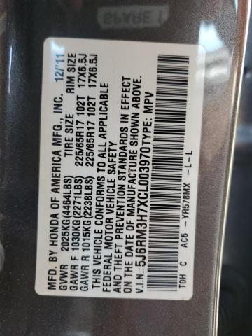 Photo 13 from auction – 2012 HONDA CR-V EXL with VIN 5J6RM3H7XCL003970