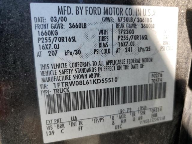 Photo 12 from auction – 2001 FORD F150 SUPER with VIN 1FTRW08L61KD55510
