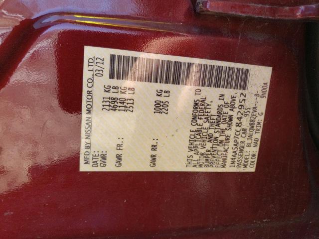 Photo 12 from auction – 2012 NISSAN MAXIMA S with VIN 1N4AA5AP7CC842952