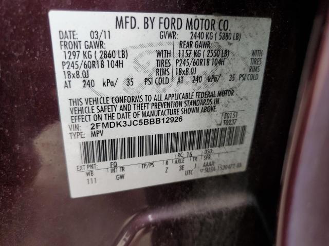 Photo 14 from auction – 2011 FORD EDGE SEL with VIN 2FMDK3JC5BBB12926