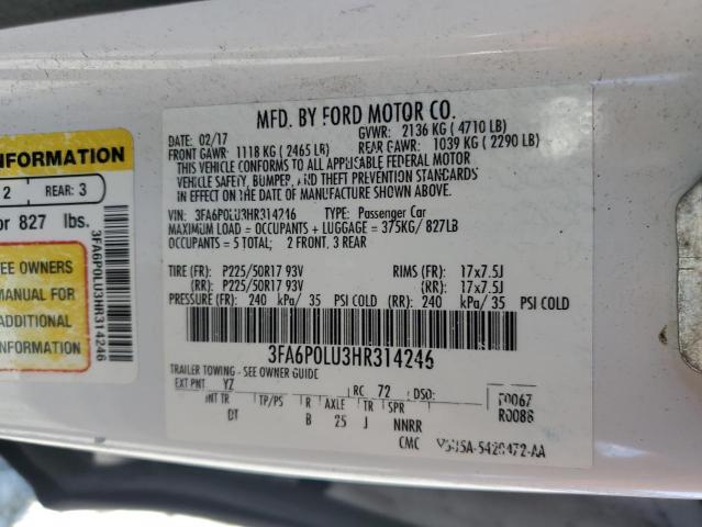Photo 12 from auction – 2017 FORD FUSION SE with VIN 3FA6P0LU3HR314246