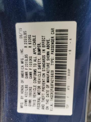 Photo 12 from auction – 2015 HONDA ACCORD EXL with VIN 1HGCR2F8XFA216809