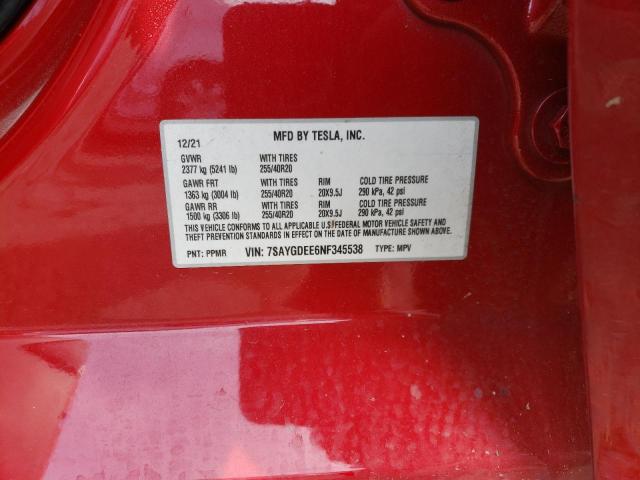 Photo 12 from auction – 2022 TESLA MODEL Y with VIN 7SAYGDEE6NF345538
