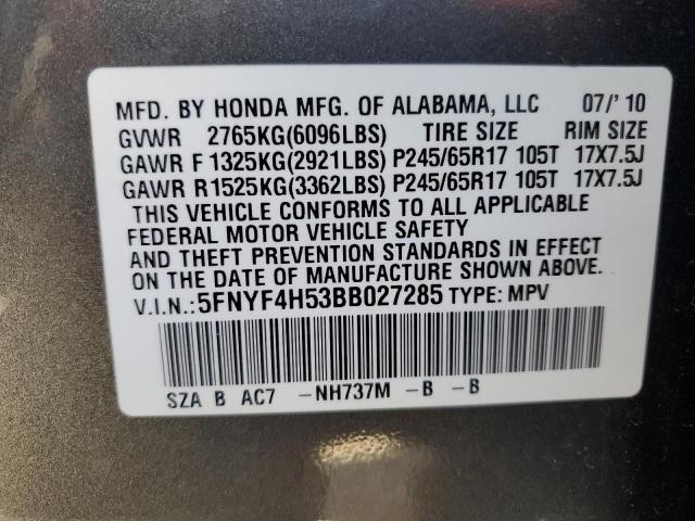 Photo 14 from auction – 2011 HONDA PILOT EXL with VIN 5FNYF4H53BB027285
