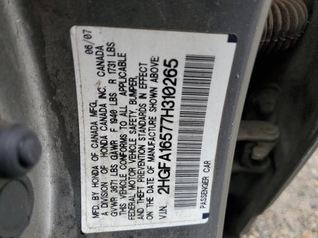 Photo 12 from auction – 2007 HONDA CIVIC LX with VIN 2HGFA16577H310265