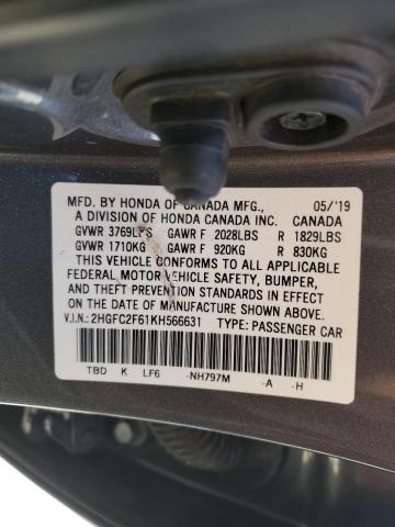Photo 12 from auction – 2019 HONDA CIVIC LX with VIN 2HGFC2F61KH566631