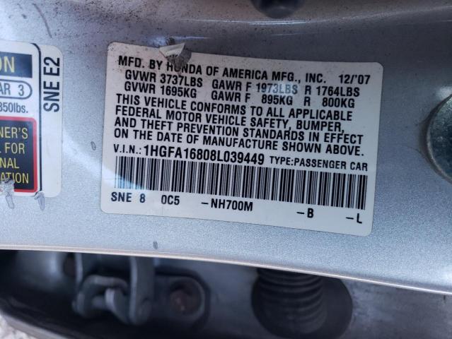 Photo 13 from auction – 2008 HONDA CIVIC EX with VIN 1HGFA16808L039449
